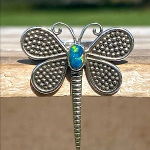 925 Sterling Silver Blue Fire Opal Dragonfly Ring